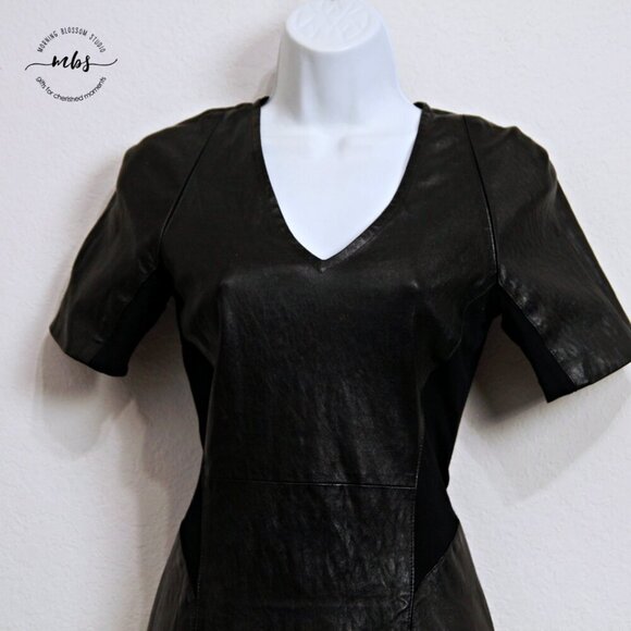 Theory Serto Lambskin Leather Textile Sheath Mini‎ Dress Black Women 6 - Picture 6 of 10